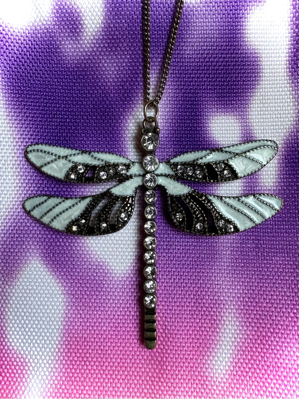 Dragonfly Crystal enamel long necklace Sparkly
